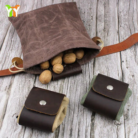 Foraging Bag MushroomWaxed Canvas Tinder Waterproof Small Leather Pouch Hunting Bag Fanny Pack for Dog Training Bushcraft Belt