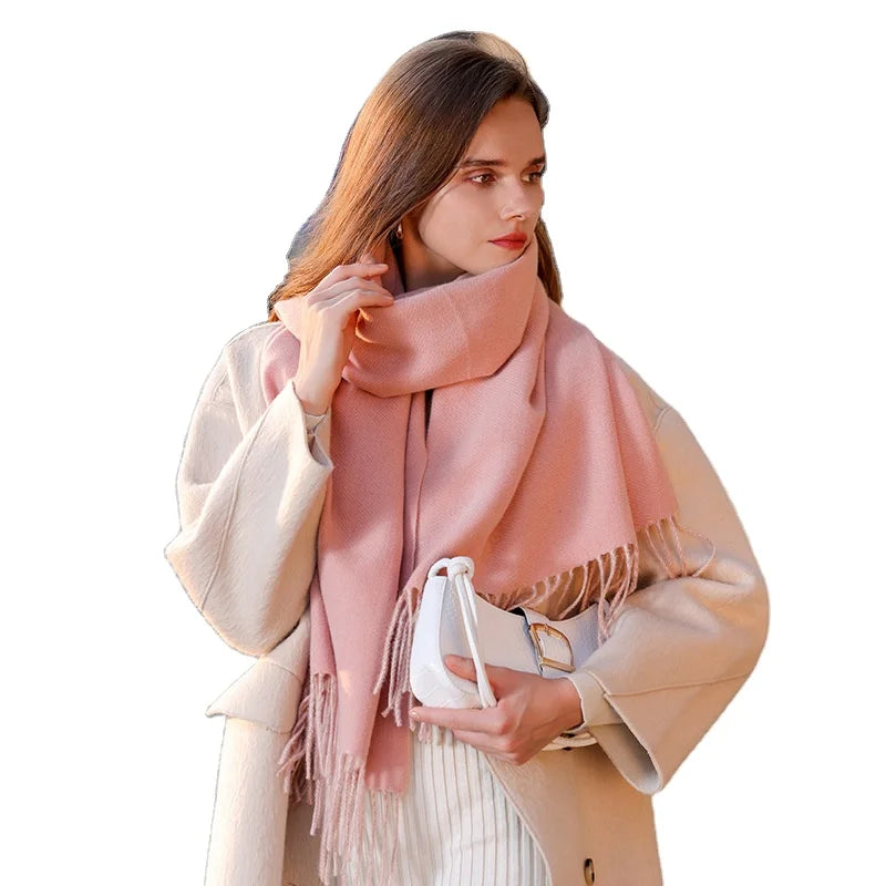 New Winter Thick Warm Pashmina Shawl 2 Sided Imitation Cashmere Tassel Scarf Polyester Fiber Wrap Turban Head Traditional Shawls