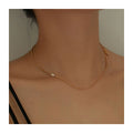 Women Dainty Fresh Water Pearl Choker Jewelry 18K Gold Plated Stainless Steel Tiny Box Chain Necklace