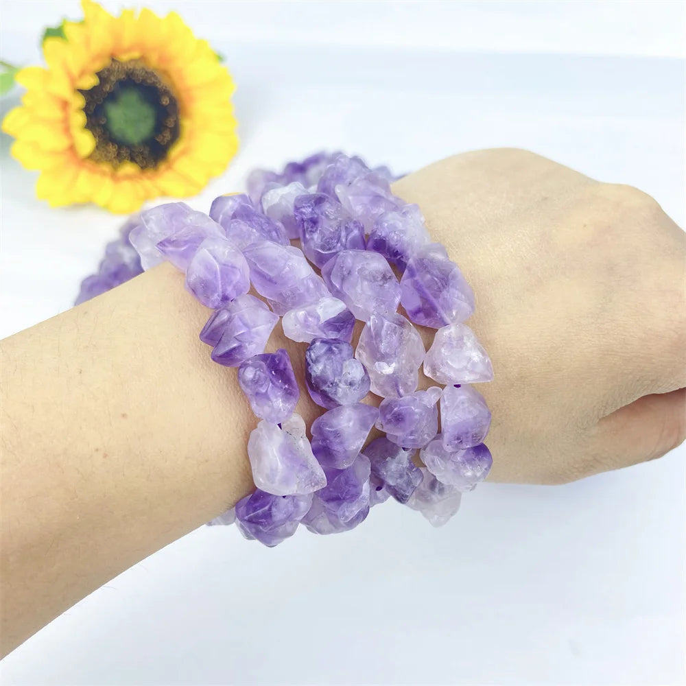 Handmade Healing Energy Gemstone Feng Shui Precious Stone Amethyst Tooth Bracelet for Gifts