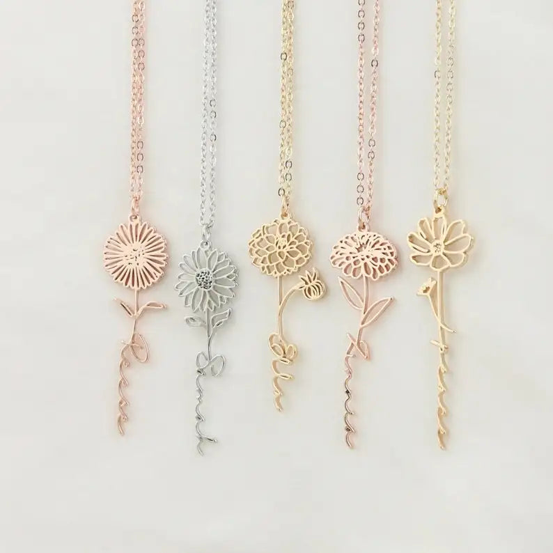 Shangjie OEM Collier Dainty 18k Gold Birth Month Flower Custom Stainless Steel Name Birth Flower Necklace for Christmas Gifts