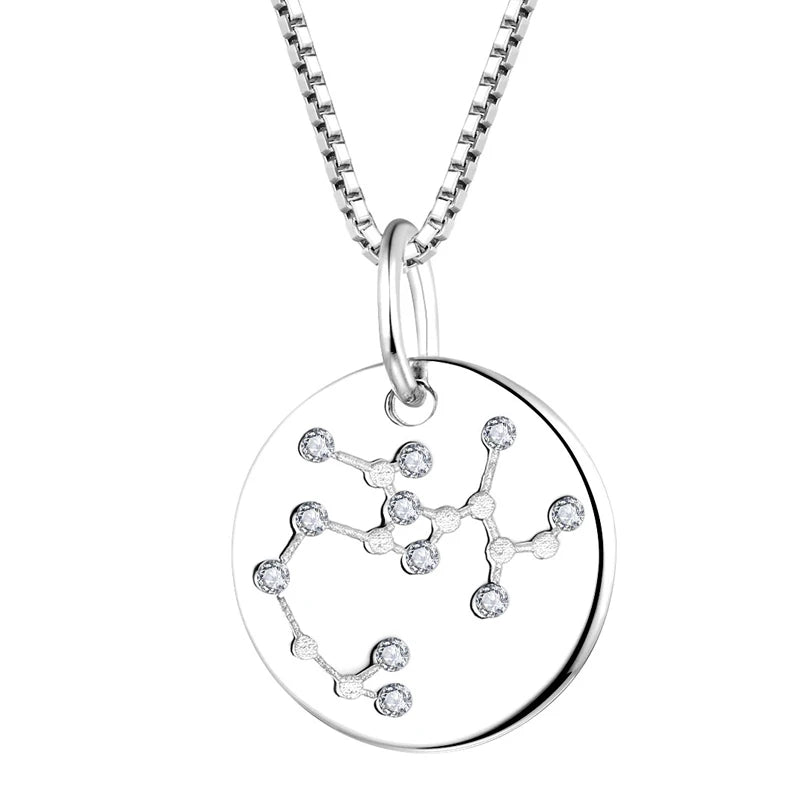 S925 Sterling Silver Zodiac Astrology Inspired Fine Jewelry Minimalist Disc Pendant Necklace for Women