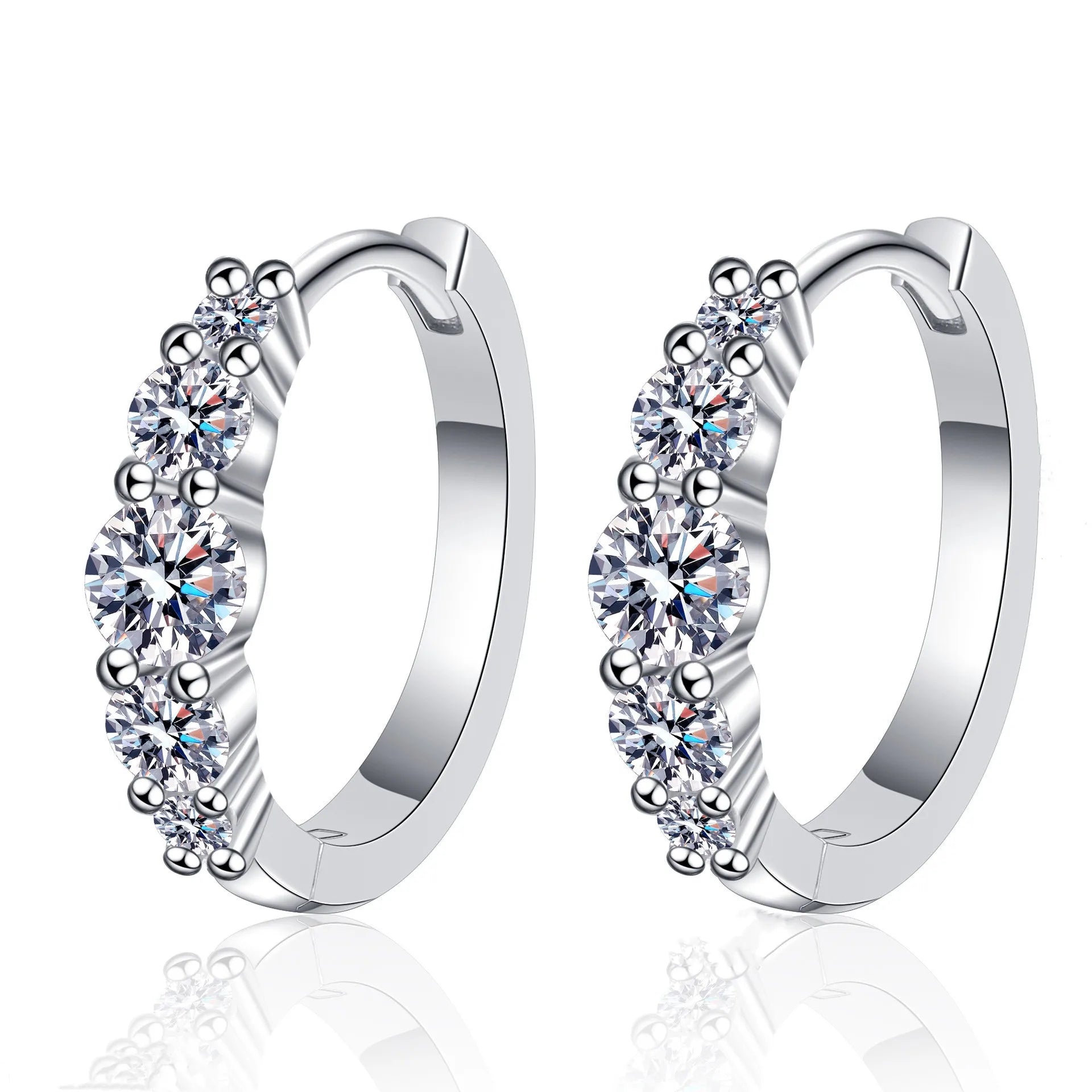 Fashion Design 925 Sterling Silver 1.12Carat D Color Moissanite GRA Certificate 18K White Gold Plated Moissanite Hoop Earrings