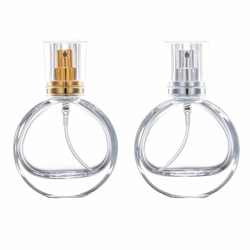 25ml Glass Circular Perfume Bottle Vide Portable Circular Perfume Bottle Parfum Spray Empty Glass Spiral Mouth Oblate Bottle