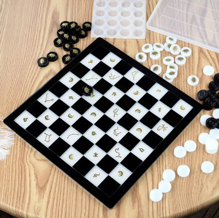 2 Pieces Chess Resin Molds Set Chess Board Silicone Molds Epoxy Casting Mold