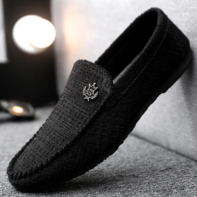 Men's Solid Colour Casual Shoes Simple Trendy Anti-slip Men's Loafers Outdoor Walking Cloth Upper Breathable Men's Casual Shoes