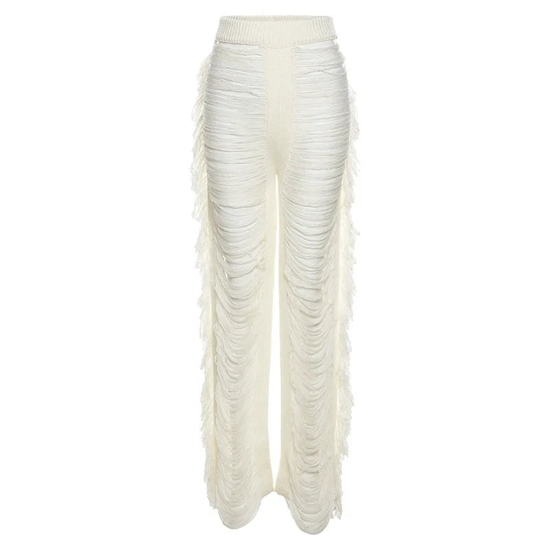 Woman Pants Fall Low Waist Casual Loose Straight Hollow Out Tassels Trousers and Pants