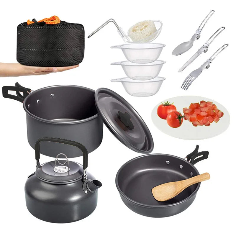Backpacking Cookware Mess Kit Frying Pans and Pot Set for Camping for Outdoor Cooking Gear
