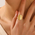 Nabest Stainless Steel PVD Gold Plated Open Rings Jewelry Waterproof Women Queen Portrait Charm Adjustable Ring