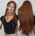 Factory Inventory Dark Ginger Orange Straight Synthetic Wig Cosplay Wigs Middle Part for Women Afro Natural Heat Resistant