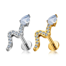 G23 Titanium Piercing Snake Labret Nasal Nail Stud Earring ASTM F136 Body Jewelry CZ 2023New