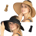 Wide Brim Visor Hat for Women Paper Straw Beach Sun Hat Sun Visor Roll-up Foldable Ponytail