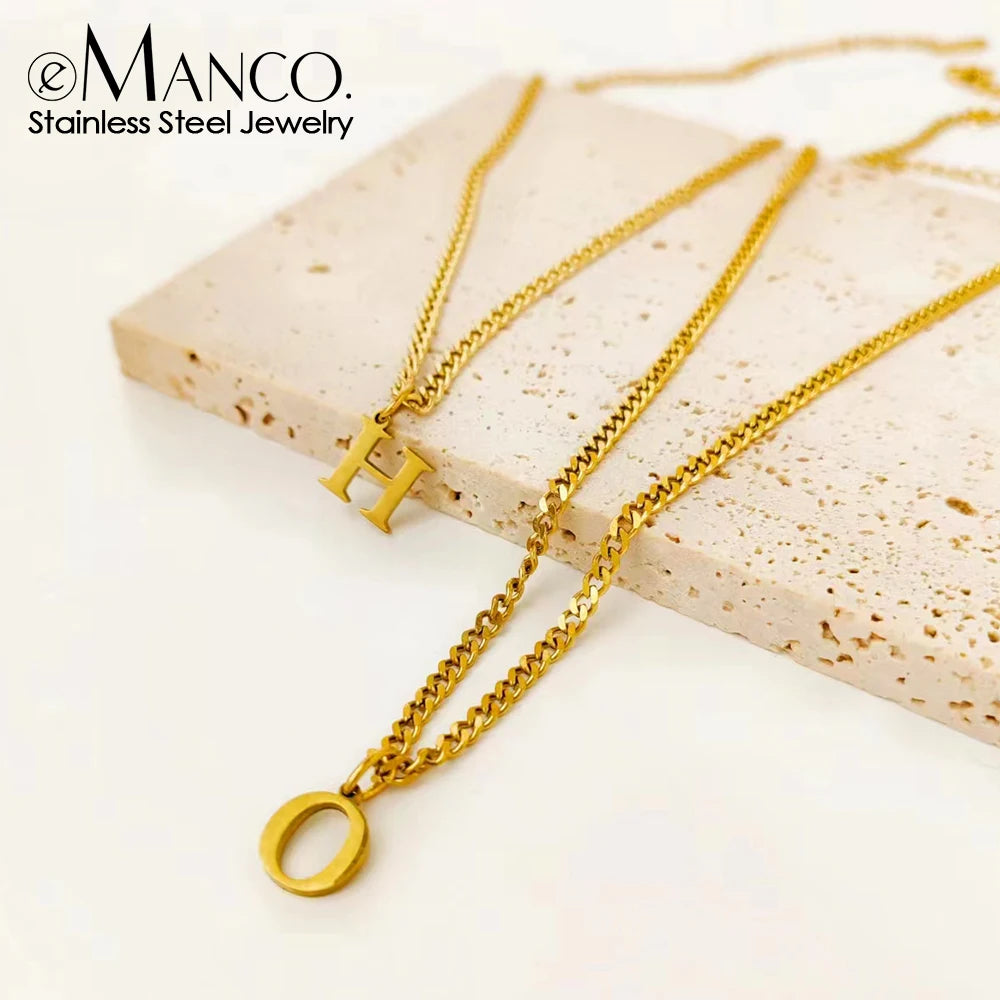 EManco Stainless Steel Initial Necklace DIY Letter Pendant Necklace Name Customized Gift A-Z