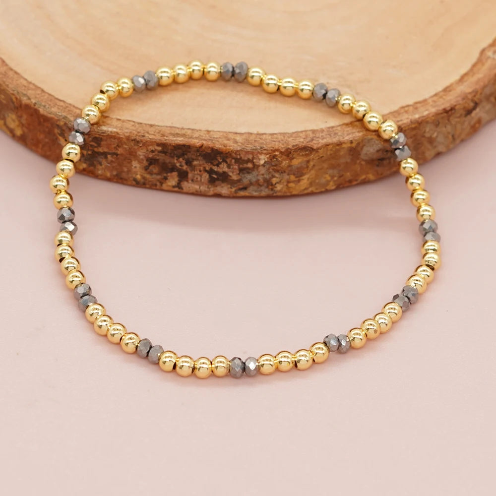 Go2boho Trendy Beaded Stacking Bracelets Boho Handmade Elastic Chain Festival Gifts for Women Men Grey Crystal Beads Jewelry