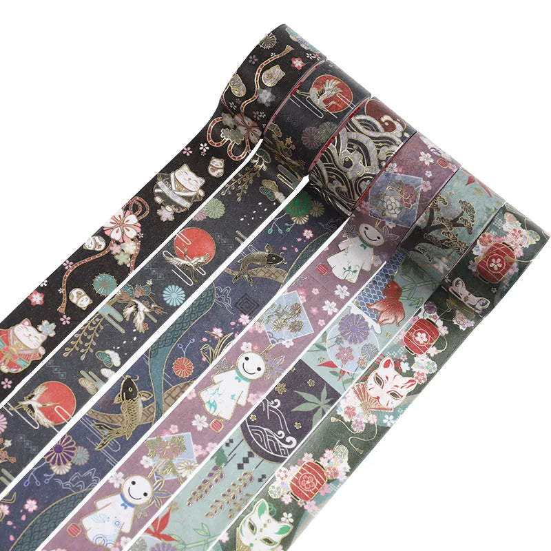 Creative Cartoon Bronzing Chinese Style Classical Decoration Flower Fish Animal Style Painting Hand Sticker DIY Washi Paper Tape