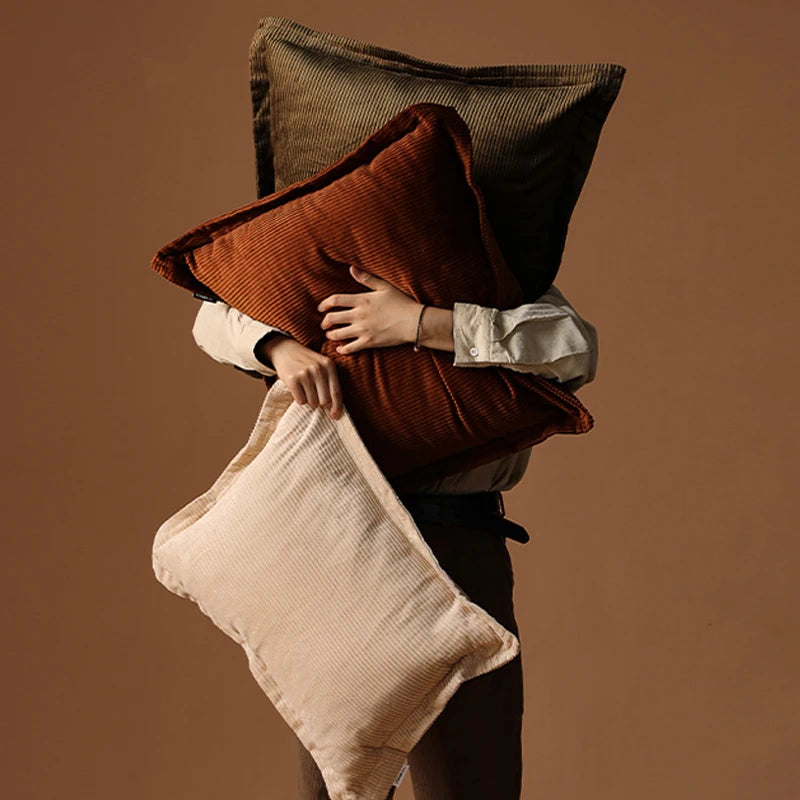 2022 Luxury New Solid Color Corduroy Pillowcase Solid Color Striped Sofa Cushion Cover