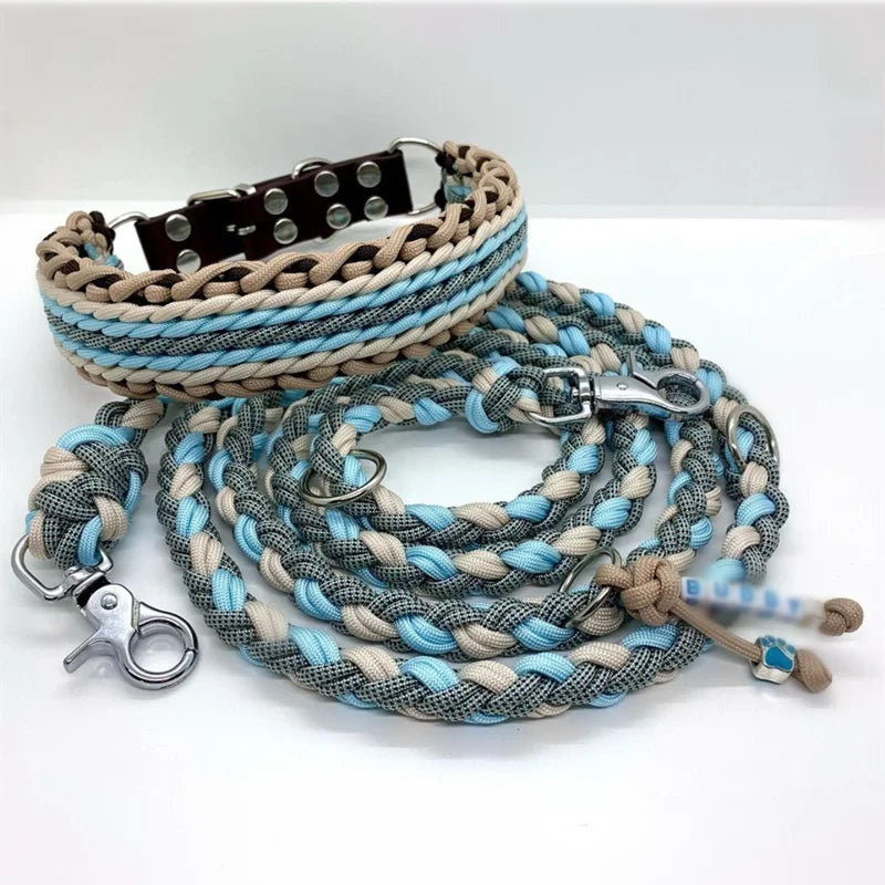 High-End Luxury Pet Paracord Dog Collar Lead Set Reflective Jacquard Training Walking Solid Pattern Luxury Nylon