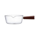 Borosilicate Glass Pan with Wooden Handle for Salad Instant Noodle Fruit Cooking on Induction Cooker (400ml/600ml Capacity)