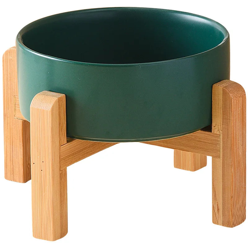 Custom Raised Dog Cat Bowl Ceramic Pet Bowl With Wooden Stand