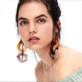 Trendy Statement Resin Big Circle Pendant Earring 8 Color Acrylic Chain Long Drop Alloy Tassel Fashion Wedding Engagement Gift