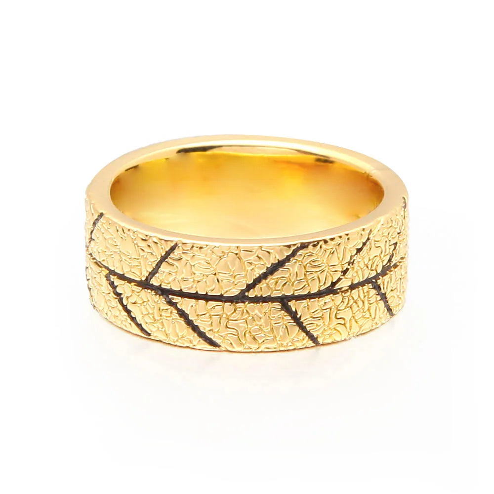 New Arrival Minimalist Gold Plated Finger Rings Couple Leaf Texture Basic Fashion Jewelry for Wedding and Engagement
