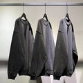2022 Latest Design Cotton French Terry 420gsm Autumn Solid Pullover Sweater Washed Vintage Distressed Black Men