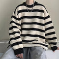 Factory Wholesale Fashion Bottom Sweater Male Autumn and Winter Lazy Style Loose Coat Ins Striped O-neck Knitted Sweater for Men