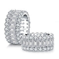 Luxury 5A CZ Silver Eternity Band Rings Baguette Cut with Rhodium Plating Classic Style for Wedding Party and Anniversary