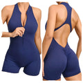 PASUXI New Women's Summer Sports Bodysuit Zipper Sleeveless Yoga Jumpsuit Scrunch Butt Lift Shorts One Piece Sport Jumpsuit