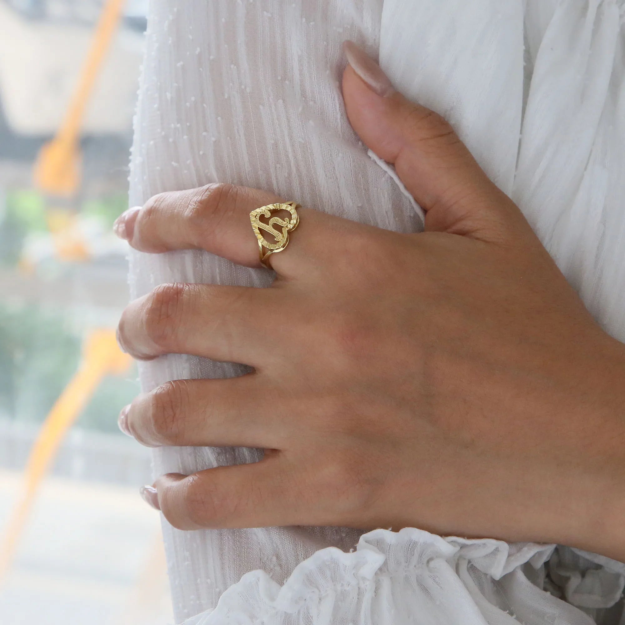 Factory Price Wholesale F Letter Ring Women Copper Brass Gold Plated Jewelry Rings