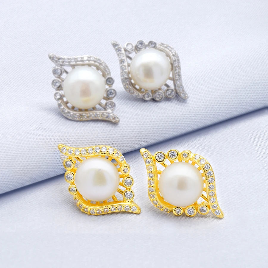 Gold Plated Stud Earrings 925 Sterling Silver Freshwater Pearl Stud Earrings for Women Fine Jewelry Earrings