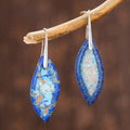 Blue Sea Sediment Drop Earrings 18k Gold Natural Gemstone Dangle Earrings  Leaf Shaped Inner Peace Protection Healing Earrings