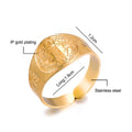 Fashion Trendy Stainless Steel Jesus Saint Benedict Engraving Finger Ring Steel and Gold Colors Open Cuff Design