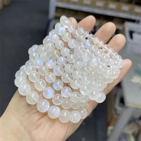 New Arrivals 7-9mm Crystals Healing Fashion Jewelry Natural Stone Blue Flash Moonstone Elastic Bracelets for Gift