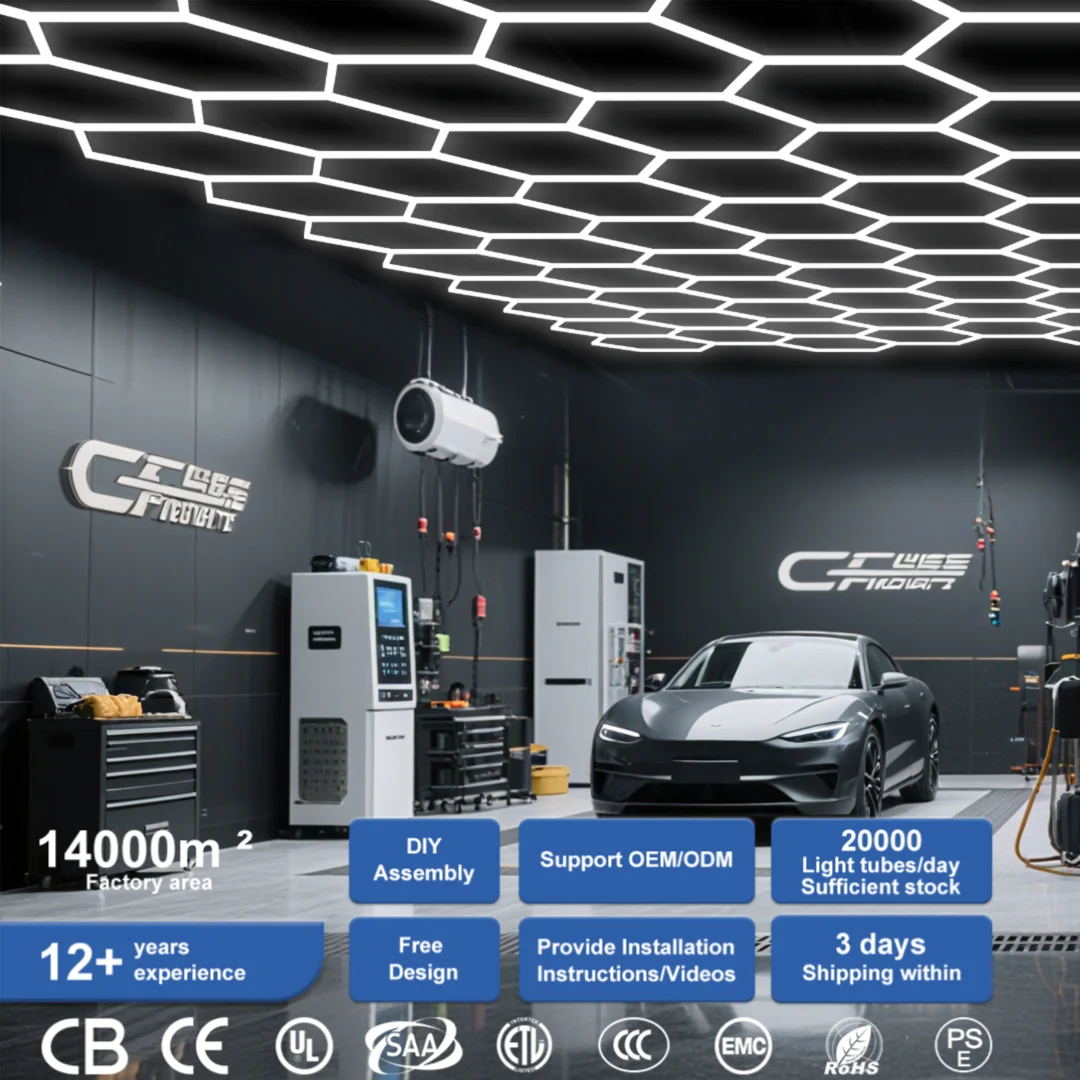 High Lightness Working Garage Lamp Geometric Shape Ceiling Design Hexagon Led Lights