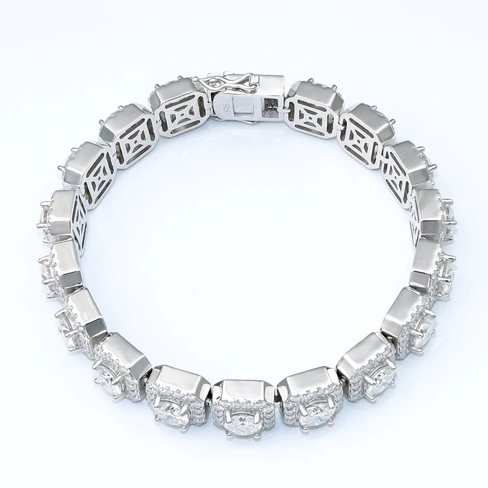 Polished  Sterling Silver 11mm Moissanite Iced Out Square Cuban Tennis Bracelets HIPHOP Fashion Jewelry for Youngster