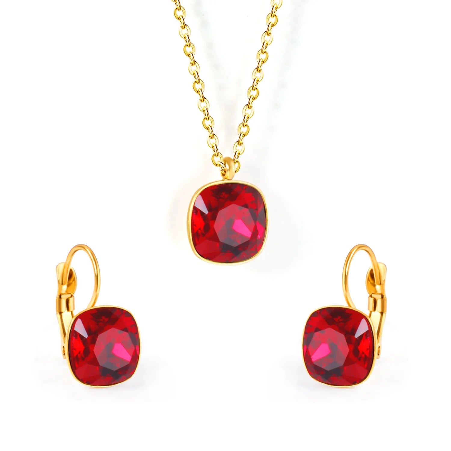 Red Zircon Note Jewelry Set Stainless Steel Jewelry Earrings and Pendant Statement Gold Jewelry Sets