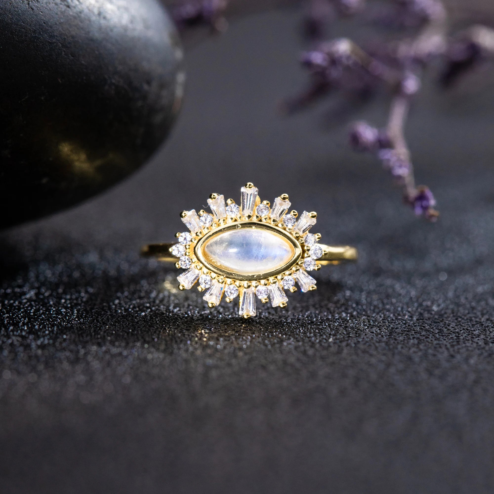 Fashion Jewelry Luxury Adjustable 925 Sterling Silver Natural Stone Moonstone Diamond Ring Engagement Rings