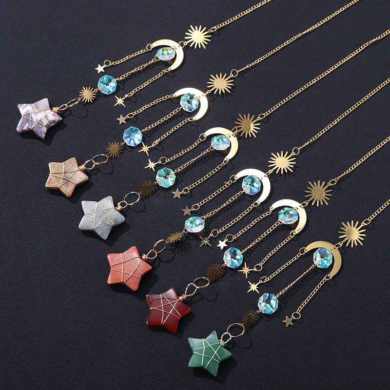 Crystal Star Pendant Suncatcher Natural Crystal Sun Catcher Healing Stone Quartz Crafts Star Crystal Suncatcher
