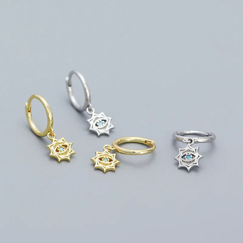 S925 Sterling Silver Geometric Zircon Star Hoop Earrings 18K Gold Plated