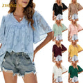 Clothing Factory Wholesale Women's Summer Simply Candy Color Slim Poplin Shirts Short Sleeve Casual Blouse Tops