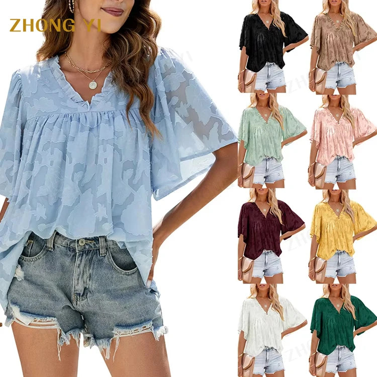 Clothing Factory Wholesale Women's Summer Simply Candy Color Slim Poplin Shirts Short Sleeve Casual Blouse Tops