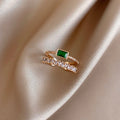 Fashion Jewelry Rings Vintage Delicate Double Ring Jewelry Green Zircon Diamond Open Ring Women