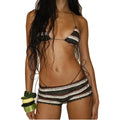 SXE-K25S67371 Stripes Bikini Sets for Women Breathable Bandeau Bathing Suits 2-Piece Swimwear for Beach Pool Crochet Swimwear