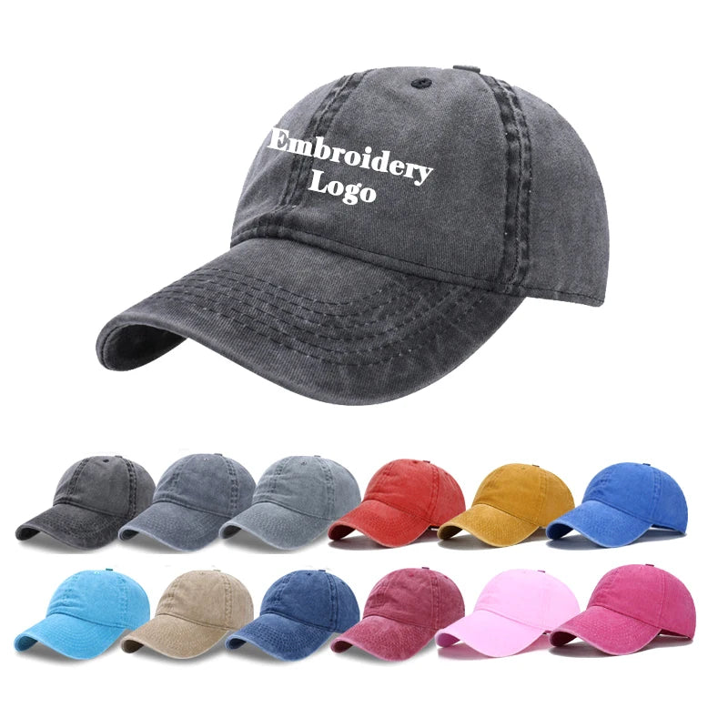 Custom Logo Washed Vintage Distressed Dad Hats Adjustable Plain Cotton Baseball Jeans Caps for  Men Women