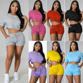 New Arrival Custom Logo Summer Casual Two Piece Set Women Clothing Short Sleeve Crop Top Shorts Tracksuit Outfits