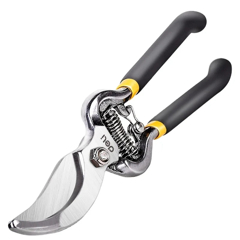 Deli EDL2778 Strong Durable Garden Shears Dual-color Handle 55 Carbon Steel Blade Labor-saving Scissors with Safety Lock