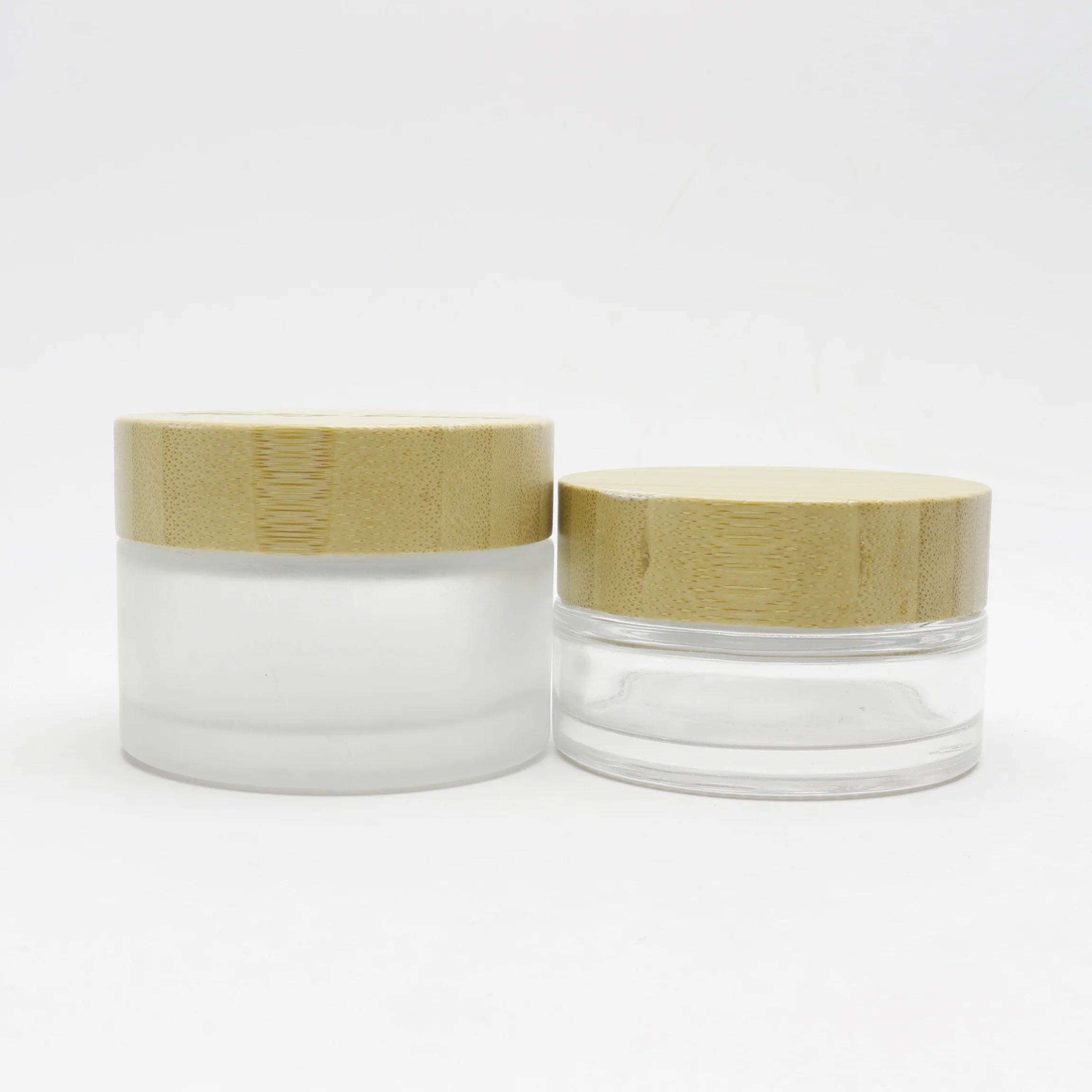 Hot Selling Glass Scrub Body Butter Container 50g 100g Cosmetic Frosted Jar Glass with Bamboo Lid Cosmetic Skincare Cream Jars