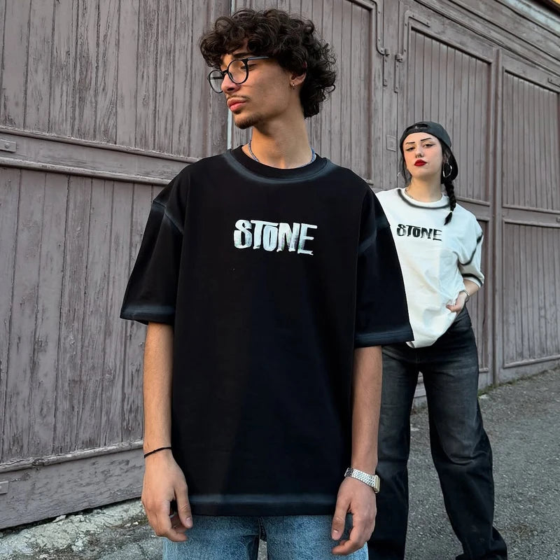 Custom 100% Cotton Splicing Dirty Heavyweight Unisex Tshirts Washed Ink-Spray Dirty Dye T-Shirt for Summer