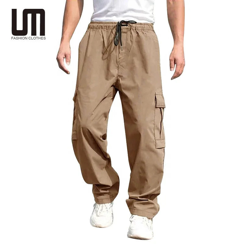 Custom Cheap Wholesale Trending  Streetwear Men Clothing Drawstring Waist Long Trousers Cargo Pants
